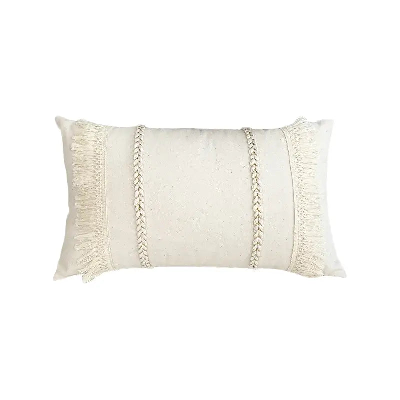 Boho style beige linen cushion cover with tassels living room decor