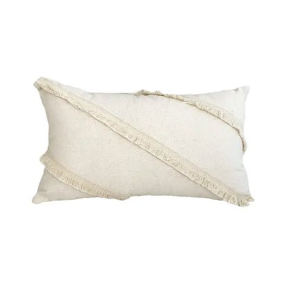 Boho style beige linen cushion cover with tassels living room decor