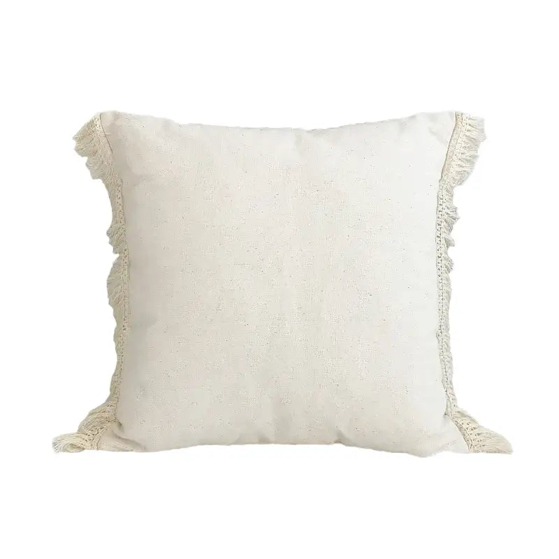 Boho style beige linen cushion cover with tassels living room decor