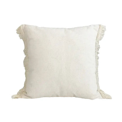 Boho style beige linen cushion cover with tassels living room decor