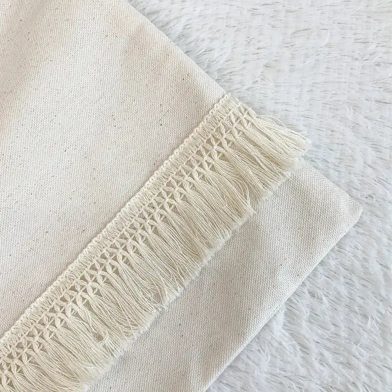 Boho style beige linen cushion cover with tassels living room decor