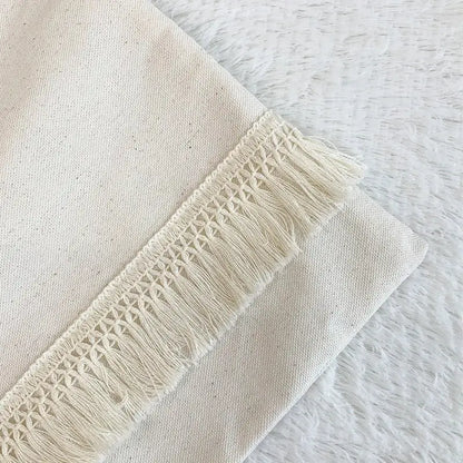 Boho style beige linen cushion cover with tassels living room decor