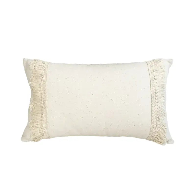 Boho style beige linen cushion cover with tassels living room decor