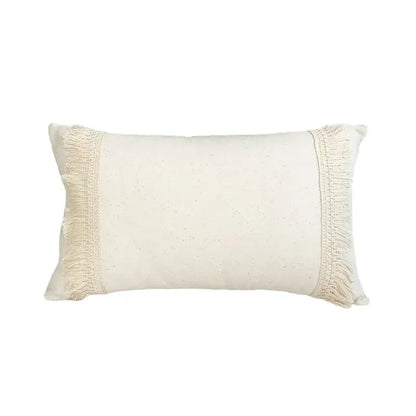 Boho style beige linen cushion cover with tassels living room decor