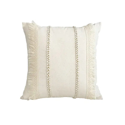 Boho style beige linen cushion cover with tassels living room decor