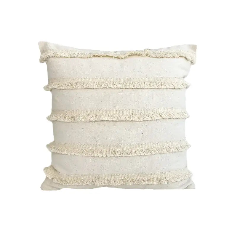 Boho style beige linen cushion cover with tassels living room decor