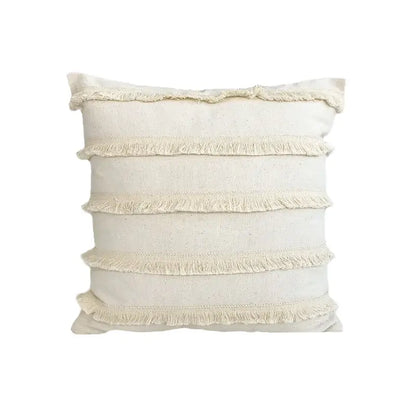 Boho style beige linen cushion cover with tassels living room decor