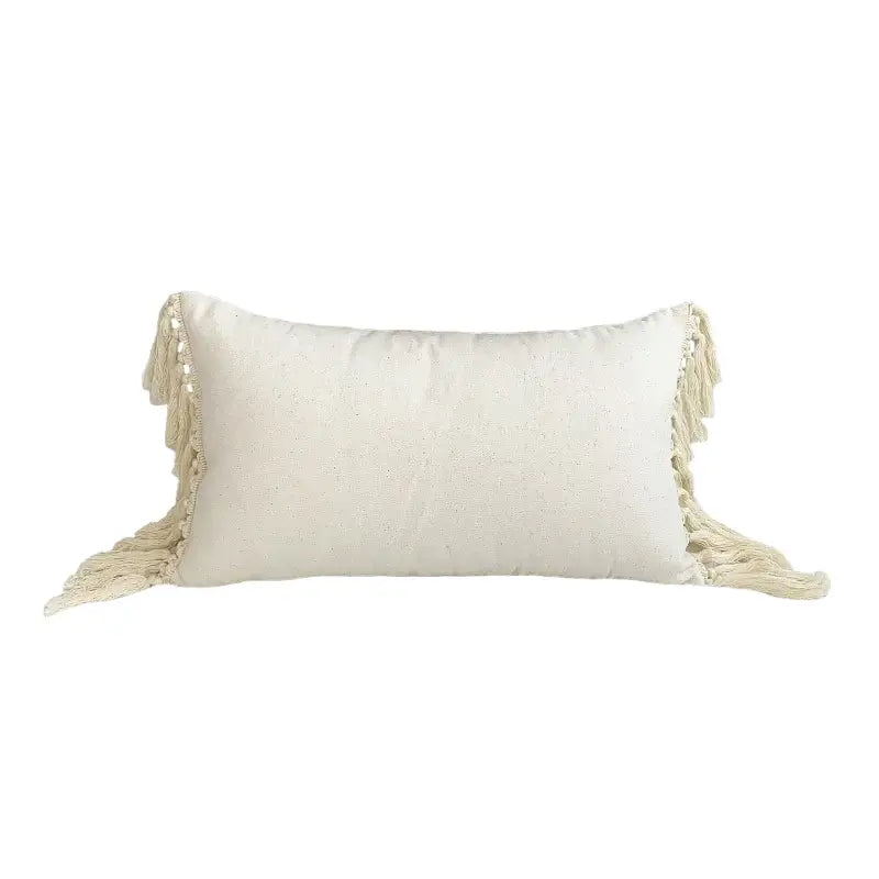 Boho style beige linen cushion cover with tassels living room decor