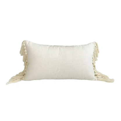 Boho style beige linen cushion cover with tassels living room decor