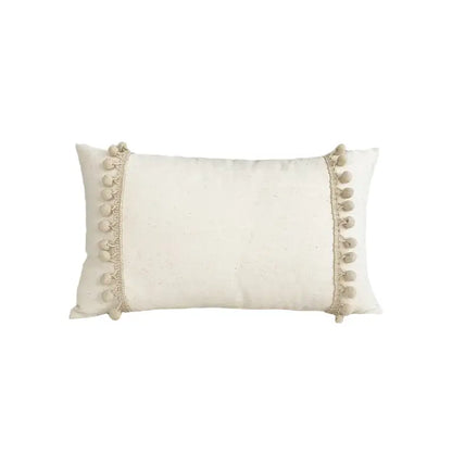 Boho style beige linen cushion cover with tassels living room decor