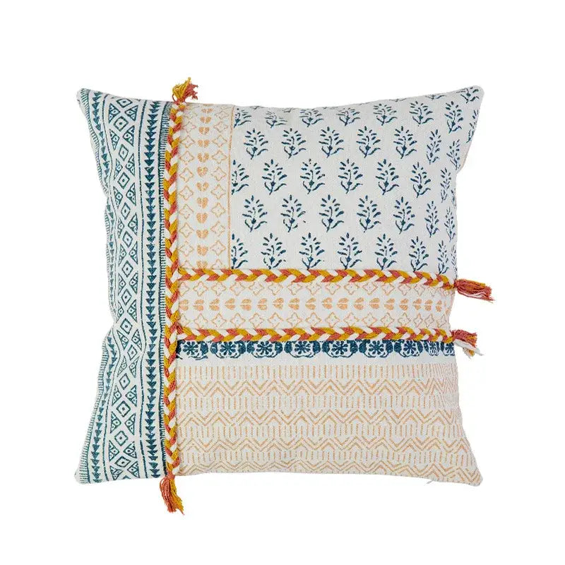 Boho style cotton embroidered pillow cover cream & mustard living room