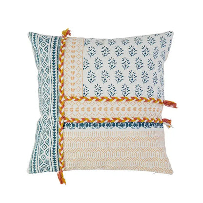 Boho style cotton embroidered pillow cover cream & mustard living room