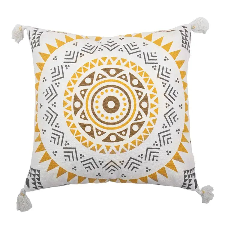 Boho style cotton embroidered pillow cover cream & mustard living room