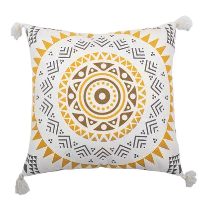 Boho style cotton embroidered pillow cover cream & mustard living room