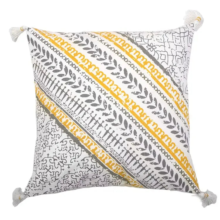 Boho style cotton embroidered pillow cover cream & mustard living room