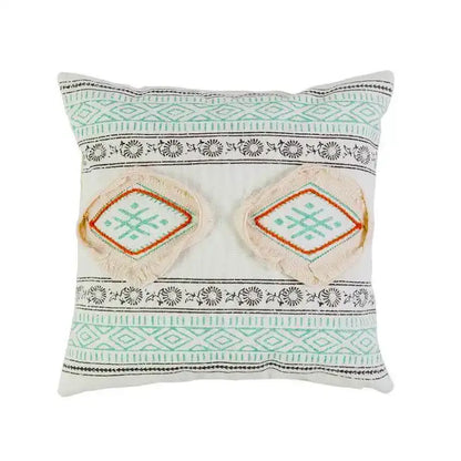 Boho style cotton embroidered pillow cover cream & mustard living room