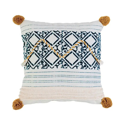 Boho style cotton embroidered pillow cover cream & mustard living room