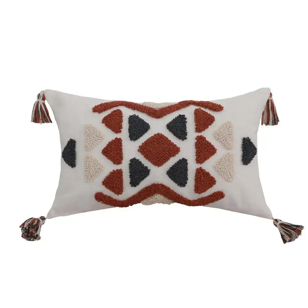 Boho style embroidered pillow cover cream & rust living room decor