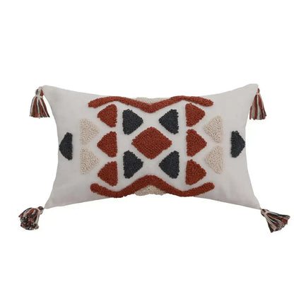 Boho style embroidered pillow cover cream & rust living room decor