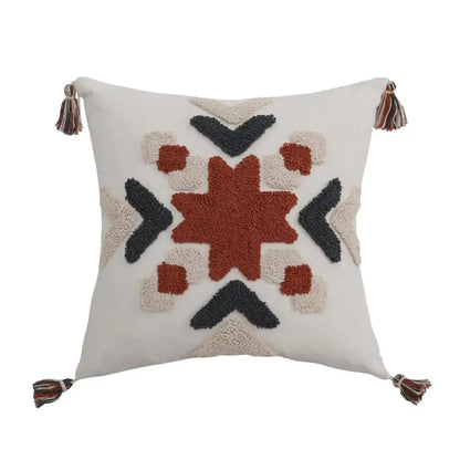 Boho style embroidered pillow cover cream & rust living room decor