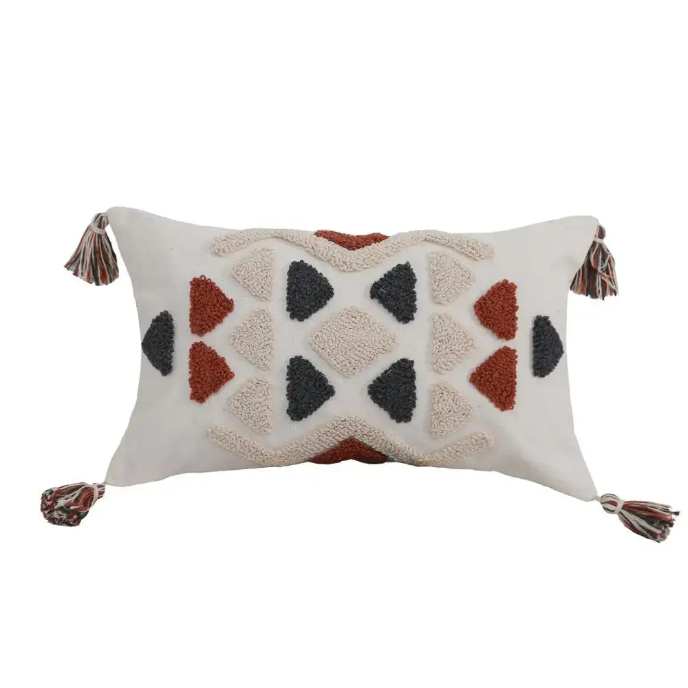 Boho style embroidered pillow cover cream & rust living room decor