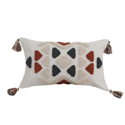 Boho style embroidered pillow cover cream & rust living room decor