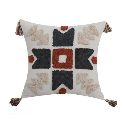 Boho style embroidered pillow cover cream & rust living room decor