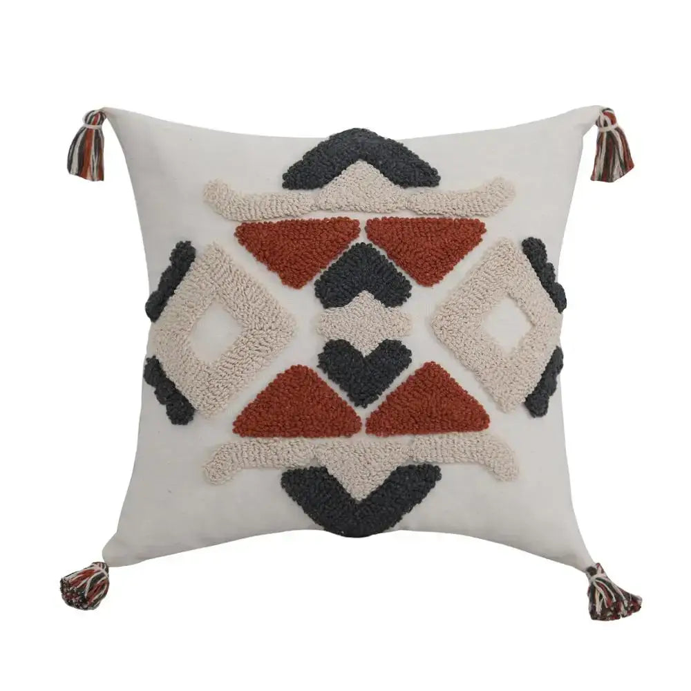 Boho style embroidered pillow cover cream & rust living room decor