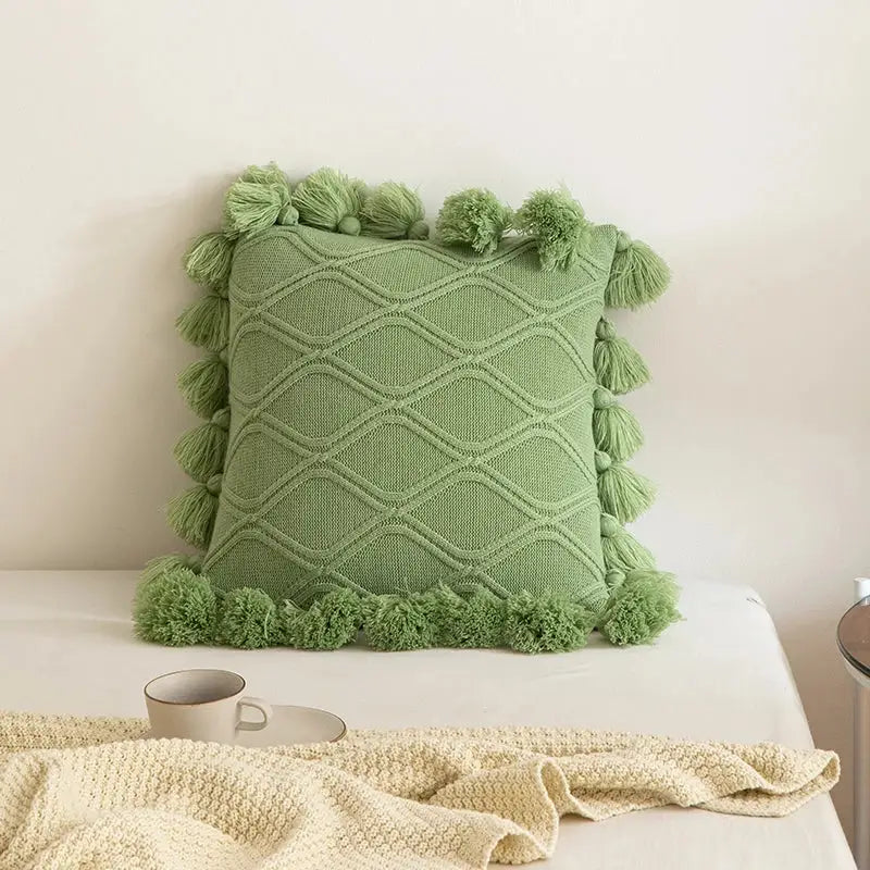 Boho style ivory & pastel cushion cover living room tassel pillow