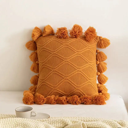 Boho style ivory & pastel cushion cover living room tassel pillow