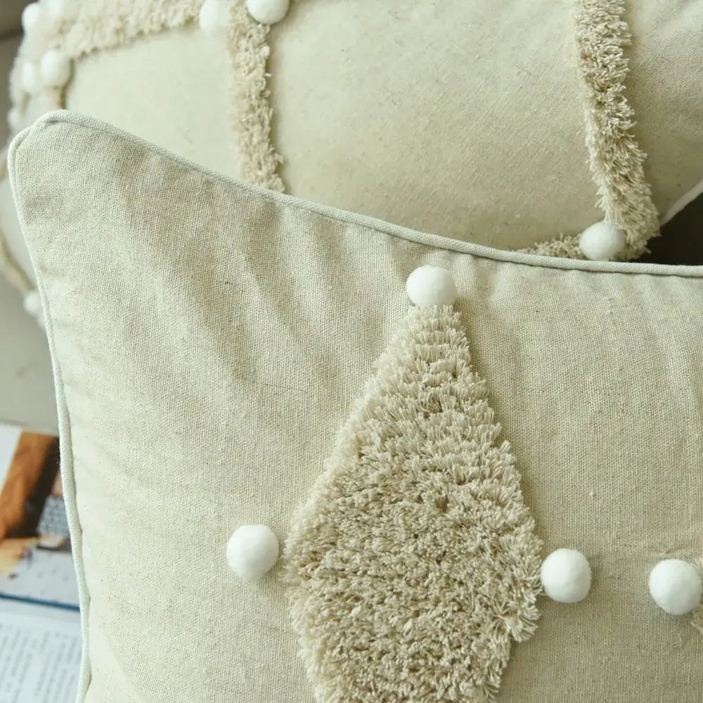 Boho style ivory pom pom cushion cover living room decor