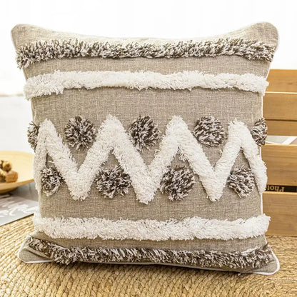 Boho style tufted beige & brown cushion cover living room pillow