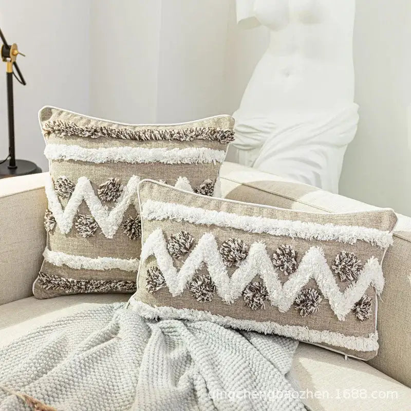 Boho style tufted beige & brown cushion cover living room pillow