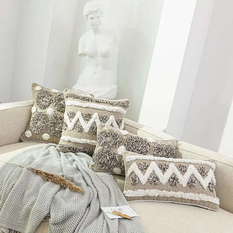 Boho style tufted beige & brown cushion cover living room pillow