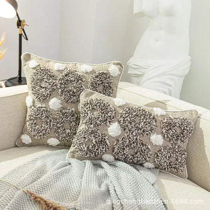 Boho style tufted beige & brown cushion cover living room pillow