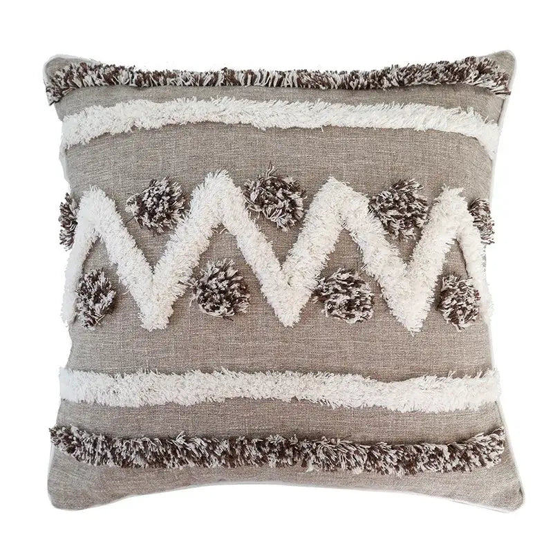 Boho style tufted beige & brown cushion cover living room pillow