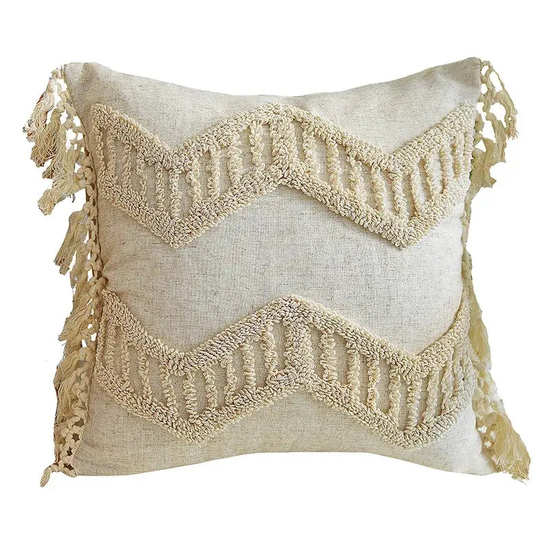 Boho style tufted cream cotton cushion cover for living room sofa