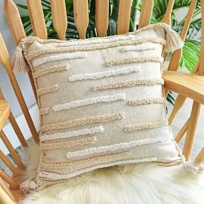Boho style tufted cream cotton cushion cover for living room sofa