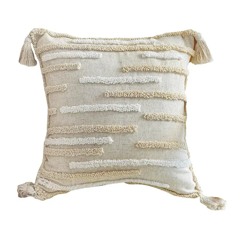 Boho style tufted cream cotton cushion cover for living room sofa