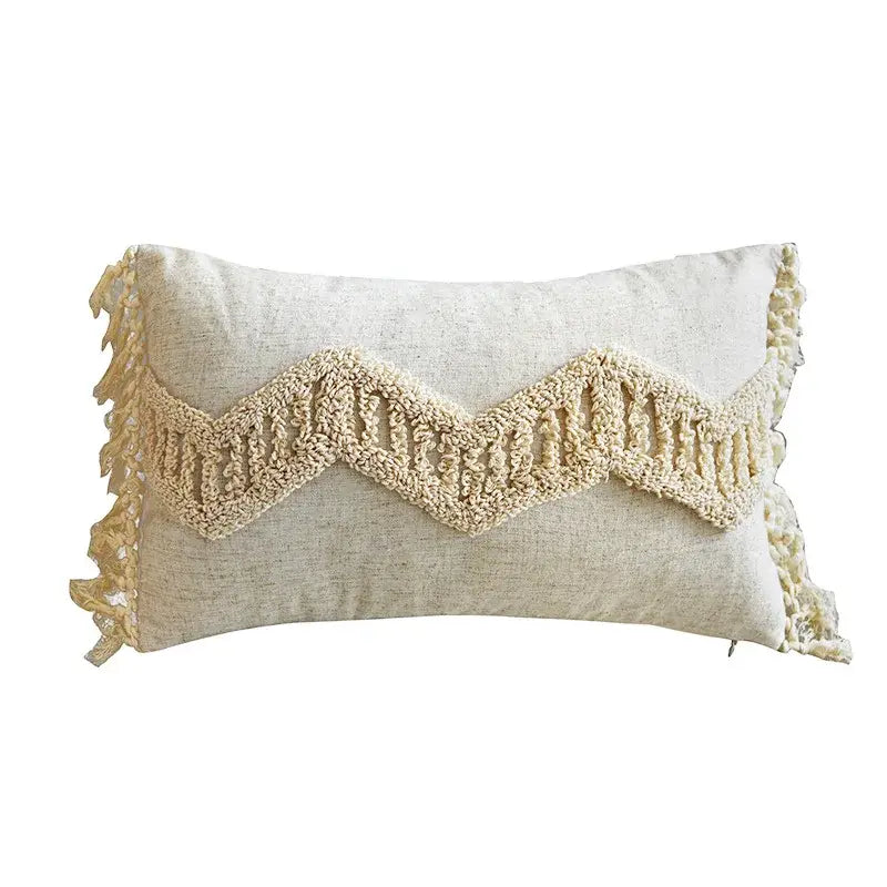 Boho style tufted cream cotton cushion cover for living room sofa