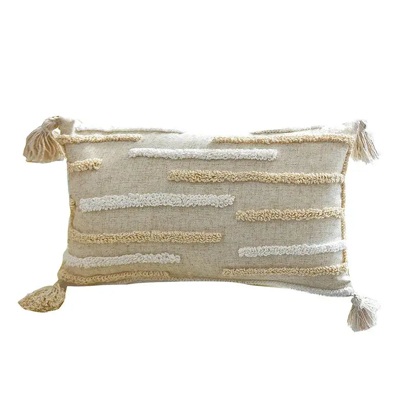 Boho style tufted cream cotton cushion cover for living room sofa