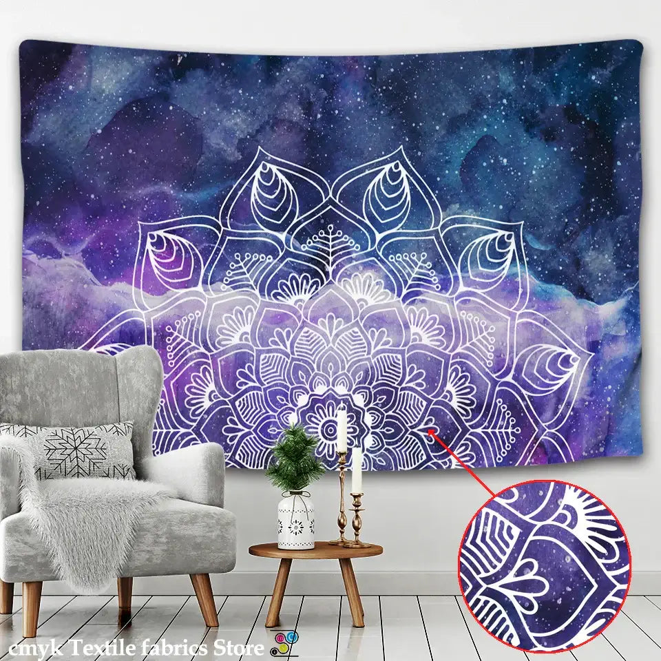 Boho sun moon mandala purple & blue galaxy wall hanging bedroom decor