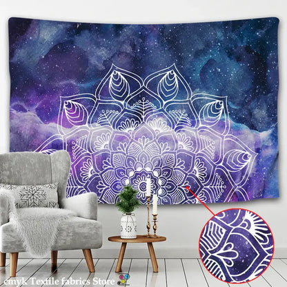 Boho sun moon mandala purple & blue galaxy wall hanging bedroom decor