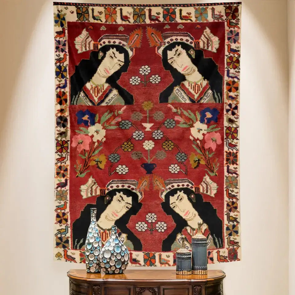Boho tapestry set in red & gold traditional pattern for bedroom