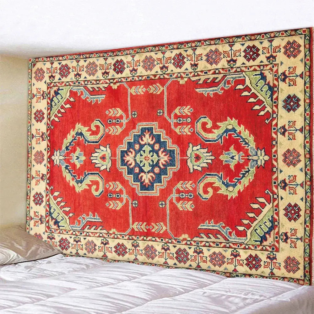 Boho tapestry set in red & gold traditional pattern for bedroom