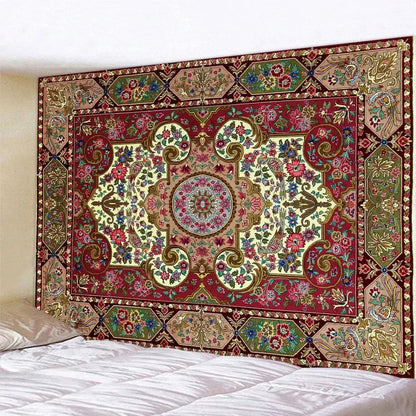 Boho tapestry set in red & gold traditional pattern for bedroom