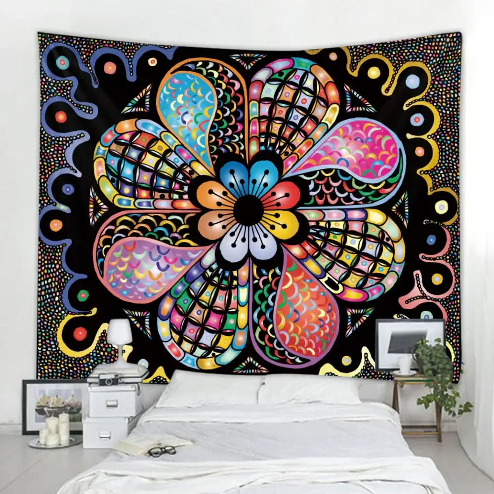 Boho tapestry set in red & gold traditional pattern for bedroom