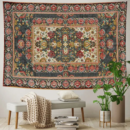 Boho tapestry set in red & gold traditional pattern for bedroom