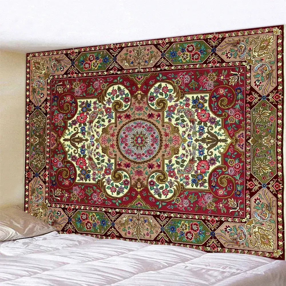 Boho tapestry set in red & gold traditional pattern for bedroom