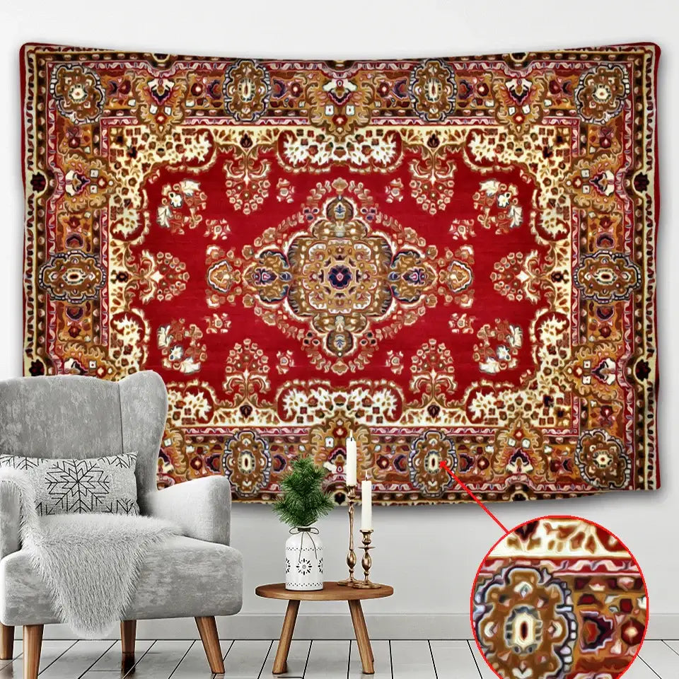 Boho tapestry set in red & gold traditional pattern for bedroom